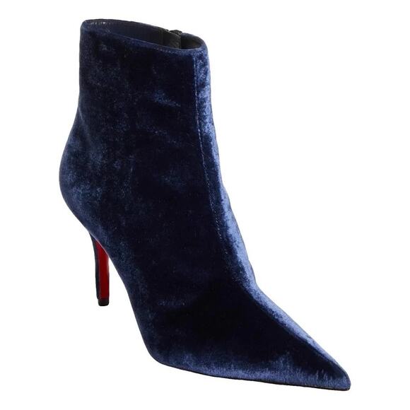 Christian Louboutin So Apostropha 80 Velvet Ankle Boots Marine Blue Size 38.5 - Picture 1 of 8